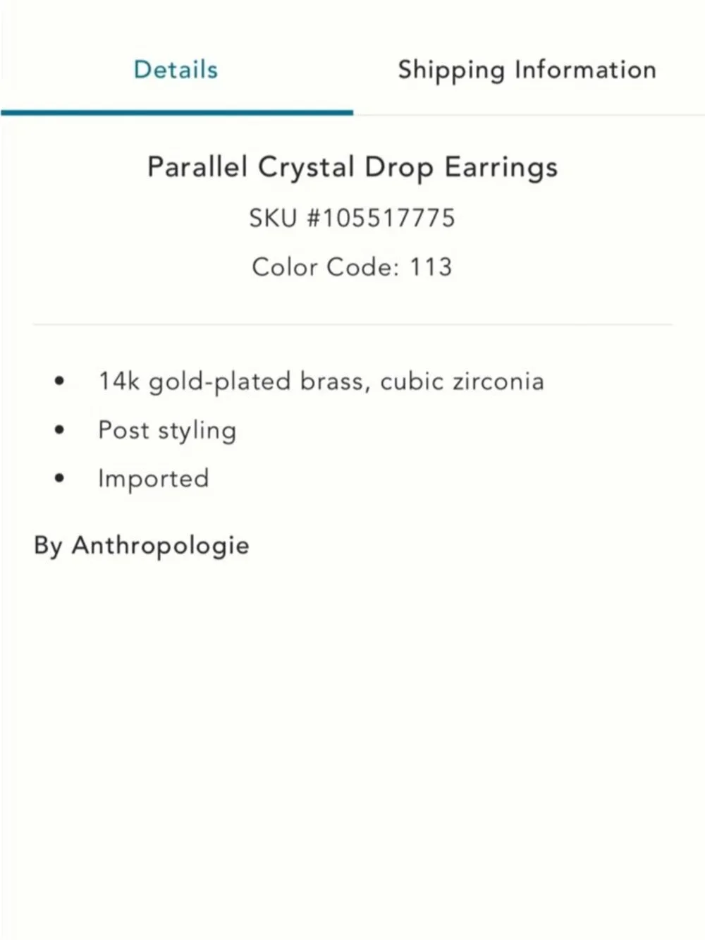 New! Anthropologie 14K Gunmetal Amber Crystal Drop Earrings (3013) NWT